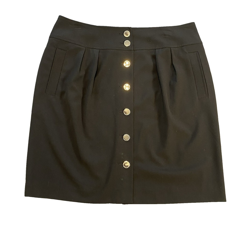 Adrienne Vittadini A Line Skirt Womens Size 14 Black Pleaded Button-up